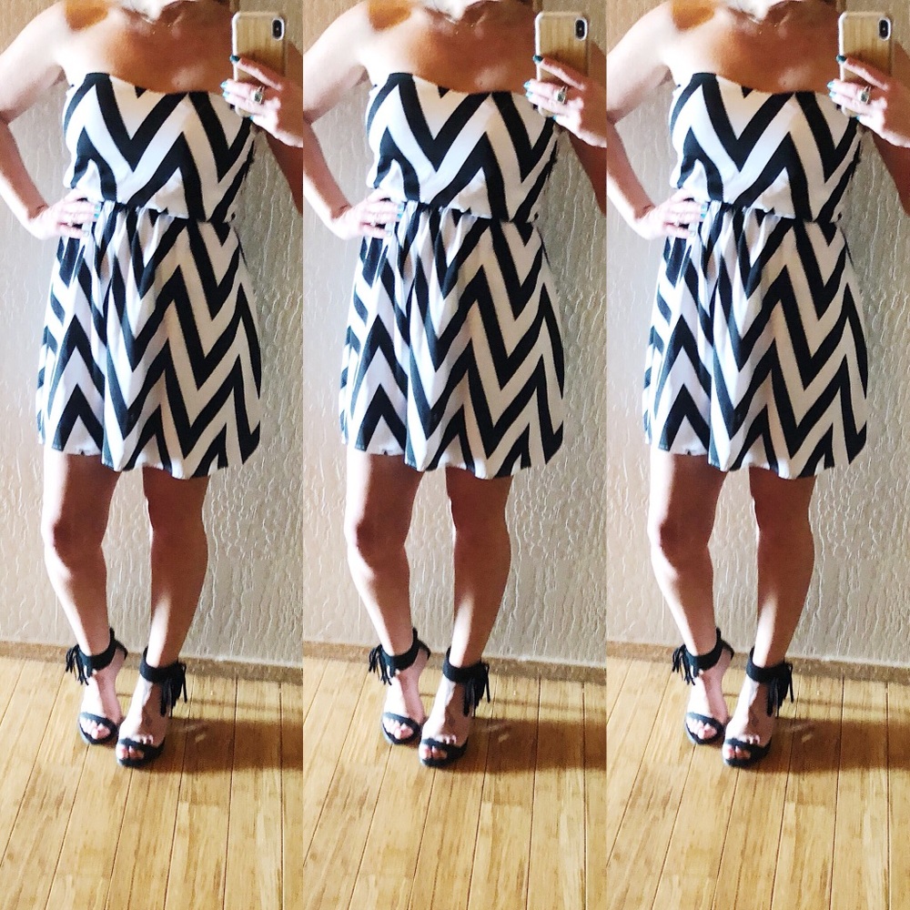 Black and White Strapless Mini Dress